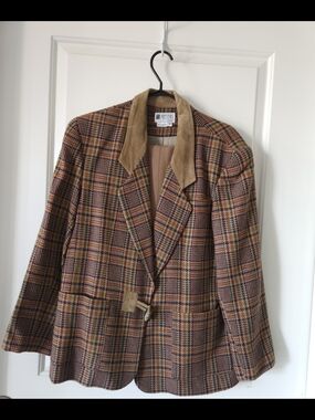 ​NOS Vintage TG Petites Plaid 2-Piece Pant Suit with Suede Collar - Size 12